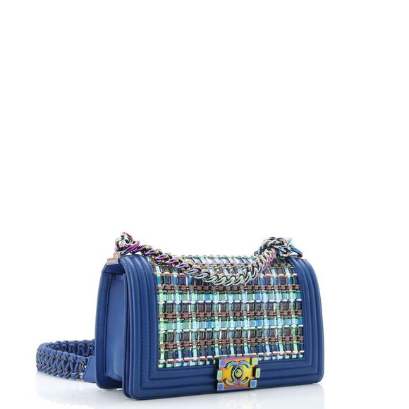 Chanel Boy Flap Bag Woven PVC with Lambskin Old Medium Blue, Multicolor - Picture 2 of 8